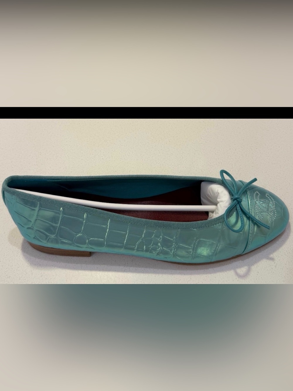 Chanel turquoise croc ballet flats size 36.5 26K